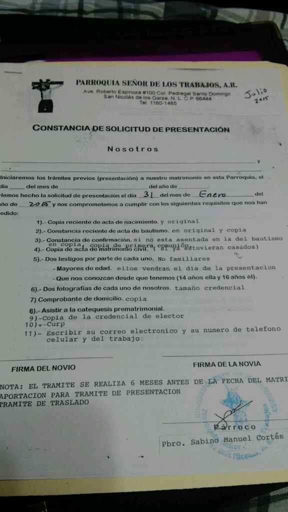 Tramites parroquiales - 1