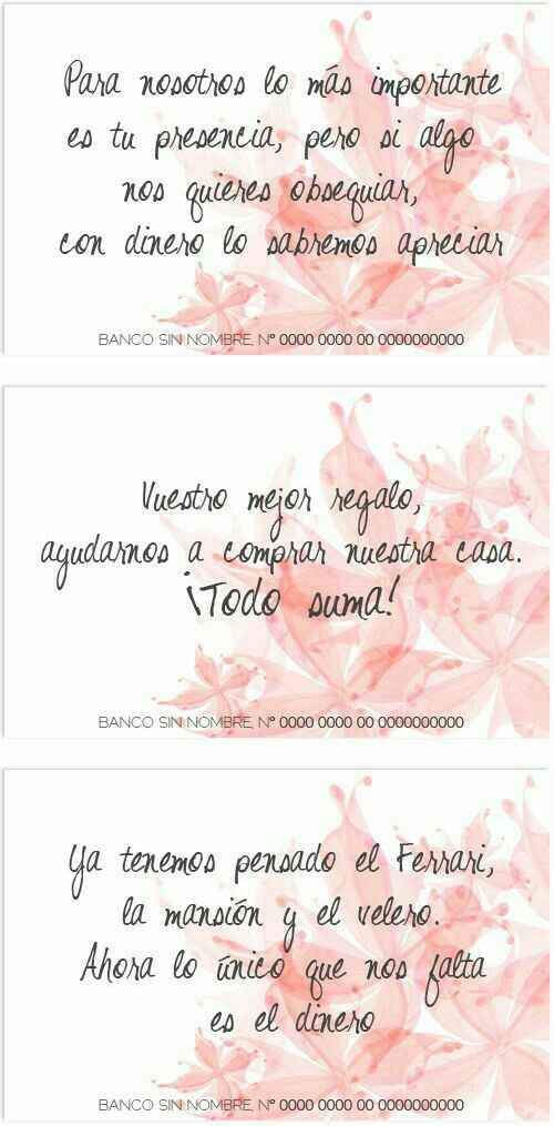 Mesa de regalos o regalo en efectivo? - 1