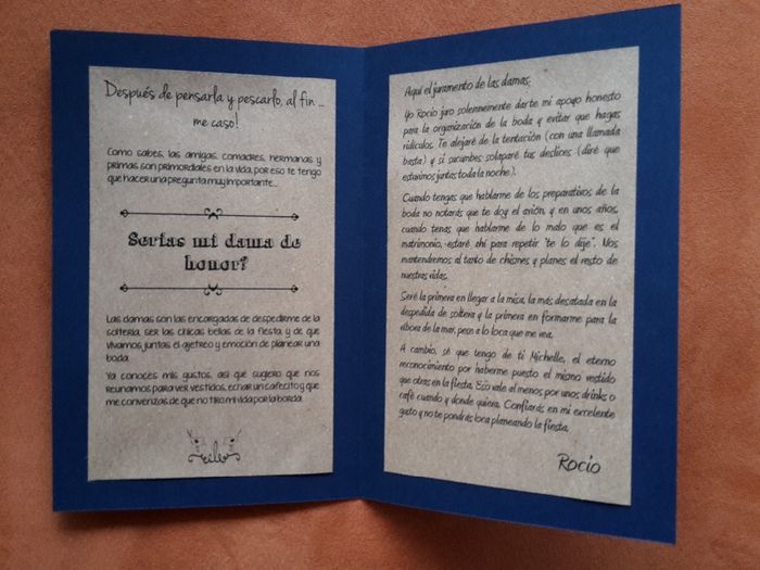 Dentro, carta para mis damas de honor