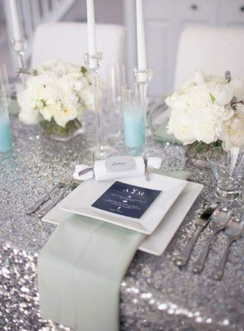 Invierno:manteles con glitter plateado 2