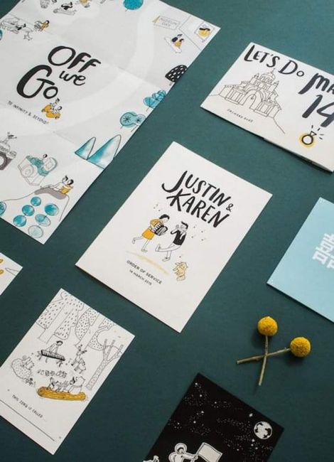 Hermosas ilustraciones de los novios en las invitaciones 2