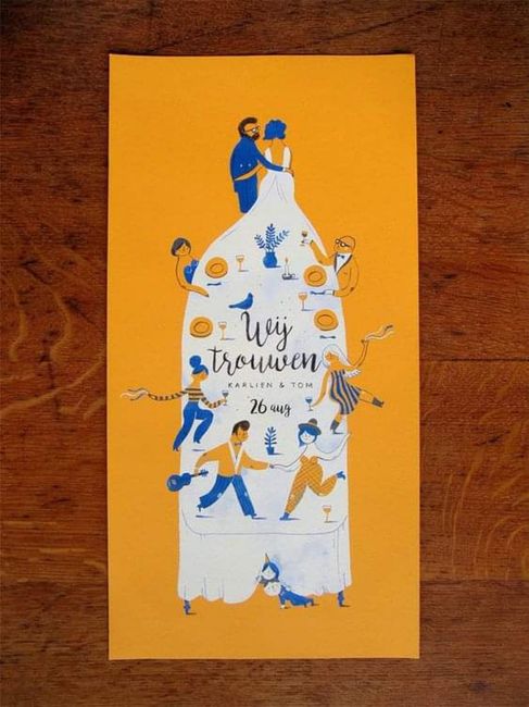 Hermosas ilustraciones de los novios en las invitaciones 3