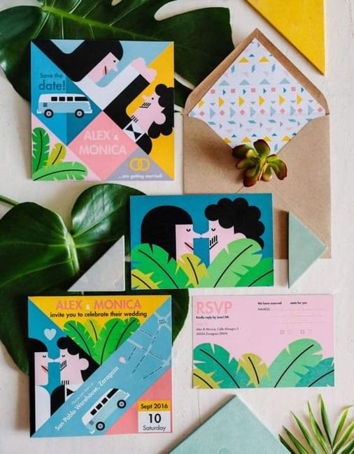 Hermosas ilustraciones de los novios en las invitaciones 4