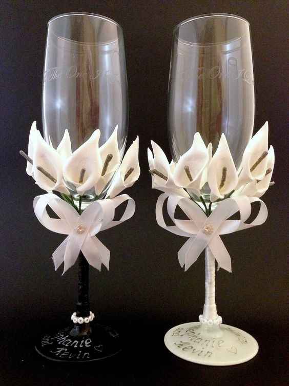 copas de novios con flores