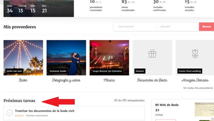 Donde dice próximas tareas ahí es