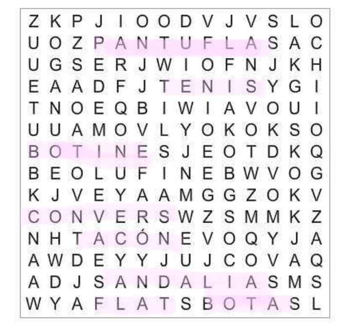 Sopa de letras: Tipos de zapatos de novia - 1