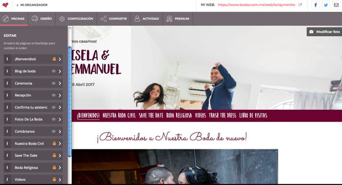 Cuando estés diseñando tu web, activa (en amarillo) la página de confirmación