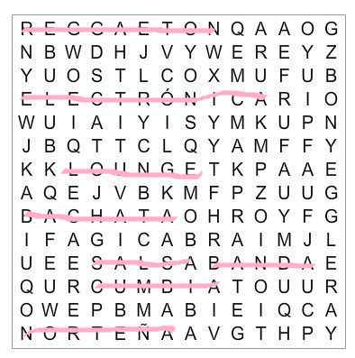 Sopa de letras: Tipos de música para la boda - 1