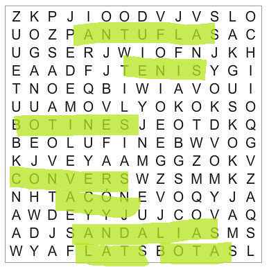 Sopa de letras: Tipos de zapatos de novia - 1