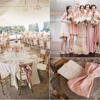 Damas y arreglo de mesas rosa y dorado