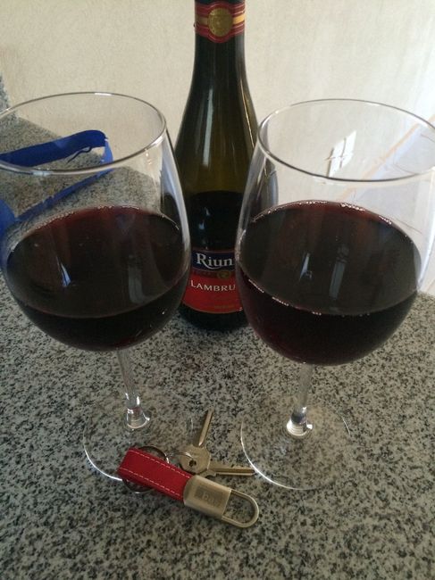la misma inmobiliaria nos entrego una botella de vino y las primeras copas que tendriamos en la coci