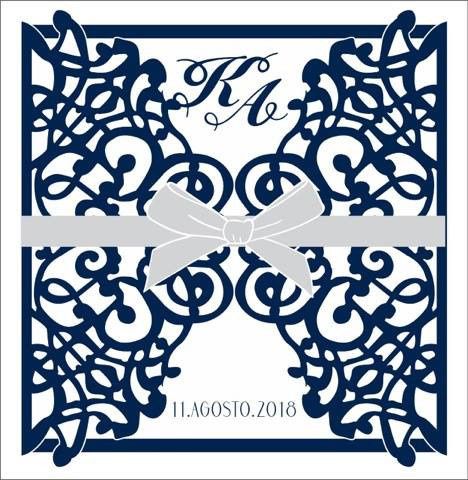 Asi tal cual se vera la invitacion cerrada, el diseño es en corte laser, nuestras iniciales al frent