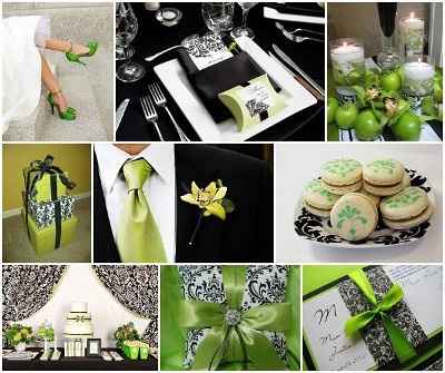 Boda blanco y negro con verde