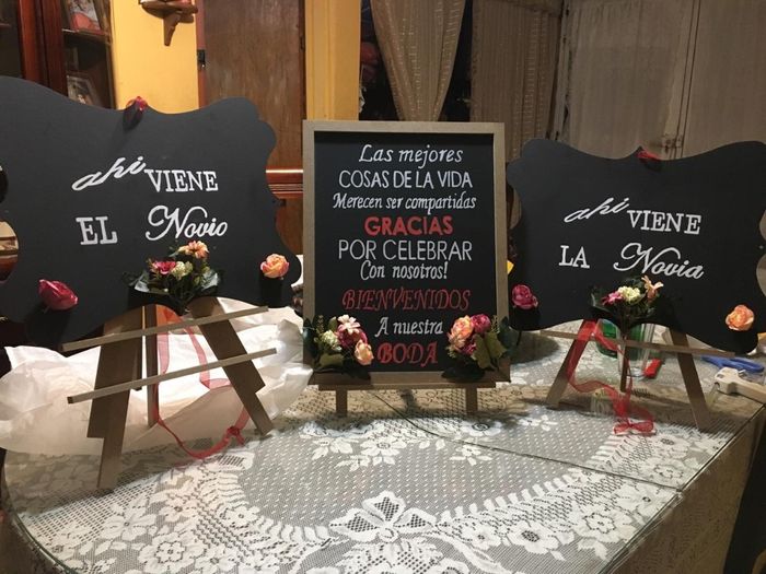 letreros de pajes y  de la entrada del salón 