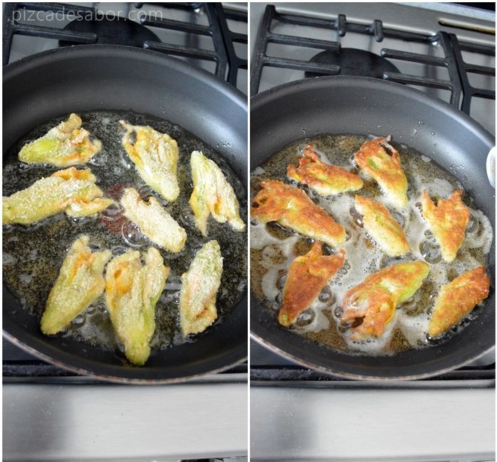 Fríes tus flores de calabaza.