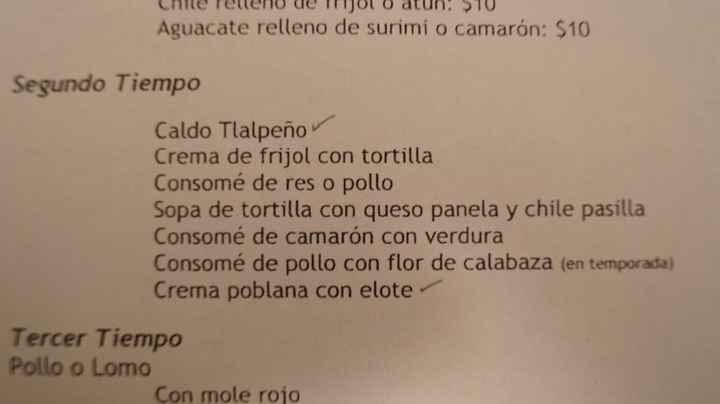 menú mexicano