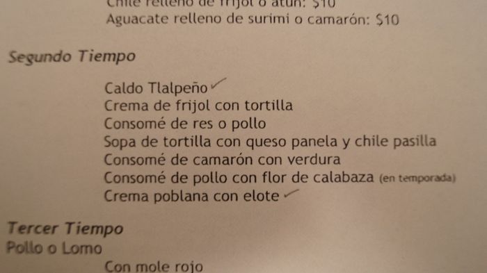 menú mexicano