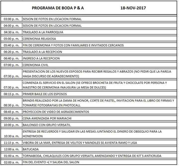 Programa de boda P&A