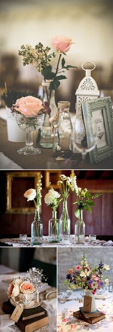 con floreros o botellas o hasta con libros.
