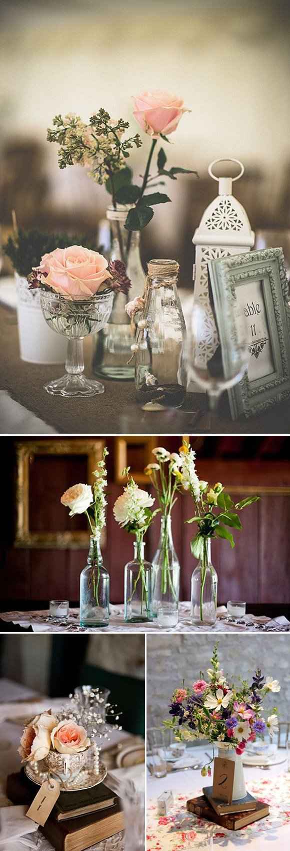 con floreros o botellas o hasta con libros.