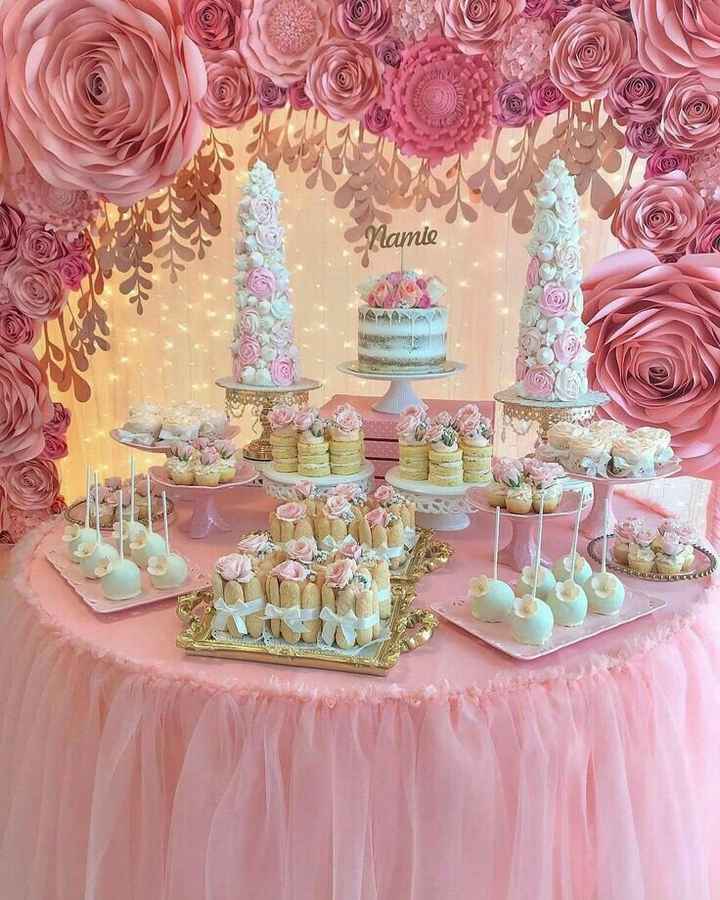 Mesa de postres rosa en tu despedida - 6