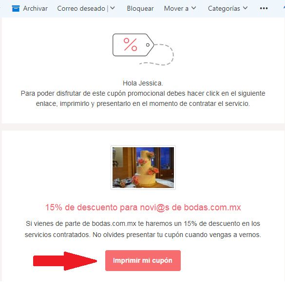 Mail con el cupón de descuento