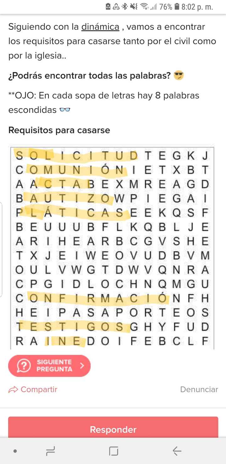 Sopa de letras: Requisitos para casarse - 1