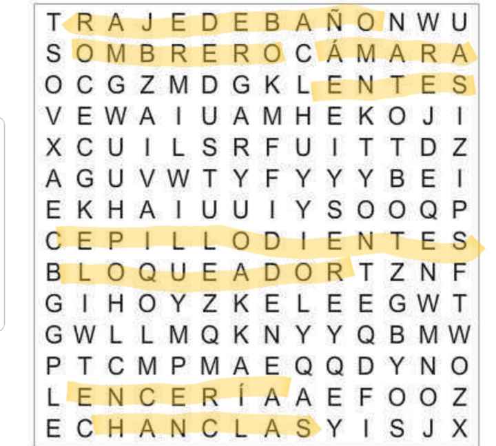 Sopa de letras: Maleta para la luna de miel 🎒 - 1