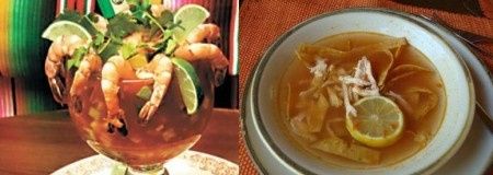 Coctel de camarones y ostión y sopa de lima en Campeche.