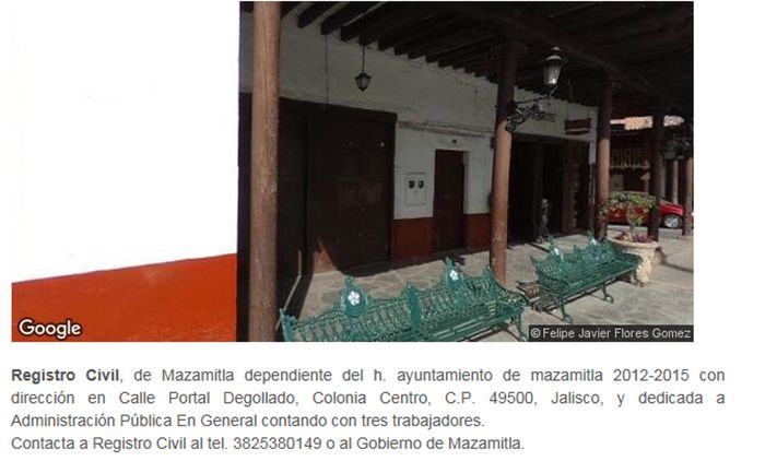 UBICACIÓN DEL REGISTRO CIVIL DE MAZAMITLA