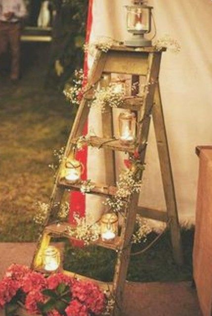 Escaleras de madera decoración boda Vintage, rústica o al aire libre. 4