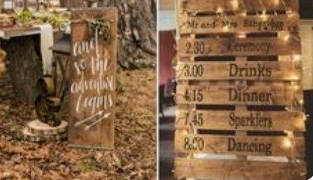 Decoración de señalamiento y letreros de madera para boda rústica o vintage. 2