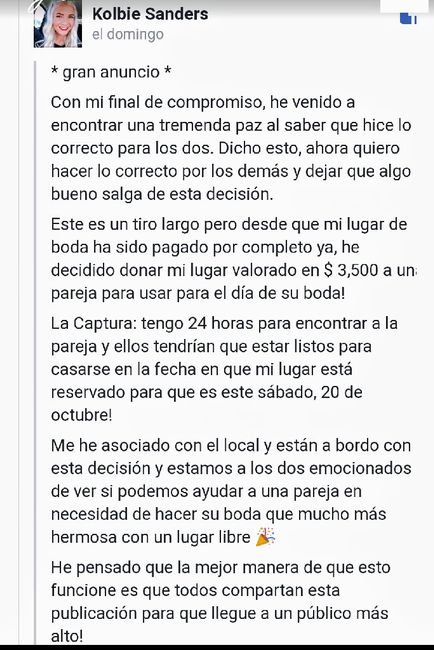 Mujer cancela boda y dona todo a pareja enamorada - 2