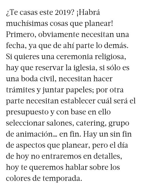 Colores para damas 2019. Moda de boda. 2