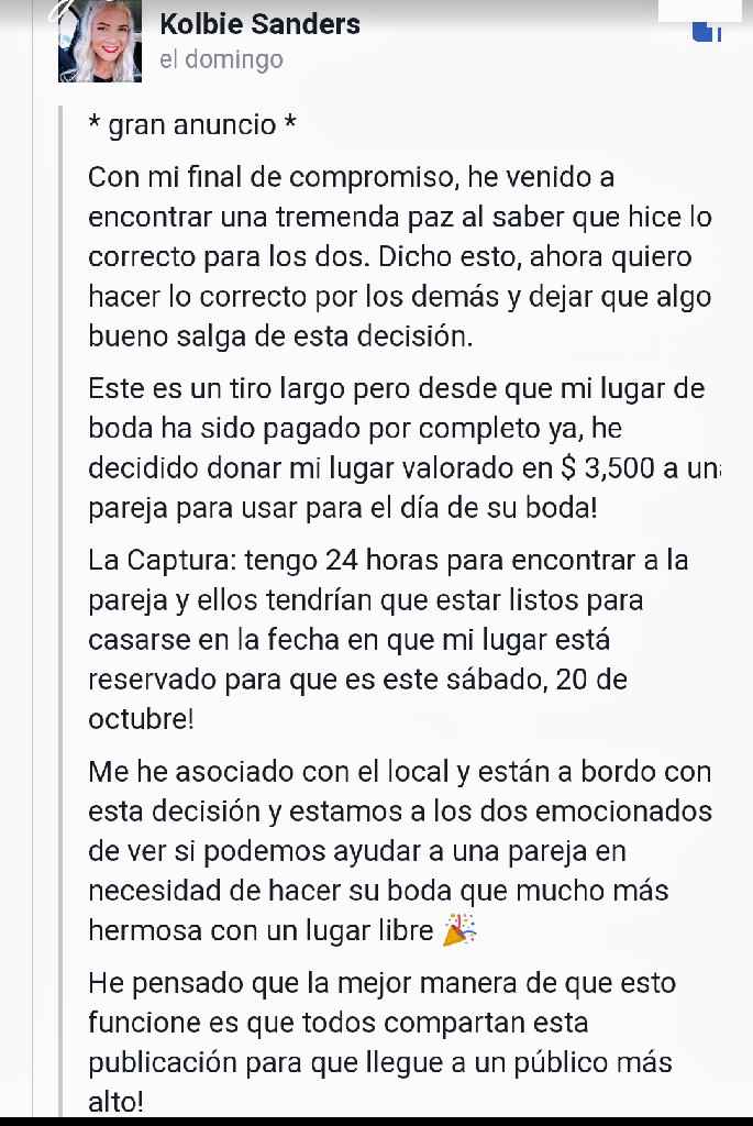 Mujer cancela boda y dona todo a pareja enamorada - 2