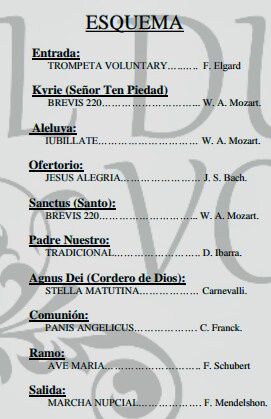 Lista la música para la ceremonia religiosa.  Esquema autorizado - 1
