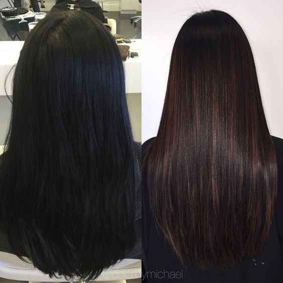 Este es un ejemplo de un cambio sutil pero que da mucha dimensión al cabello oscuro, con tonos muy s