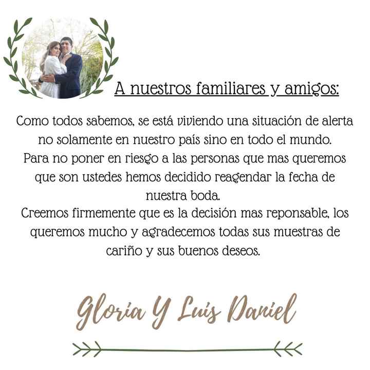 Mensaje para cambiar fecha debido a Covid-19 - 1