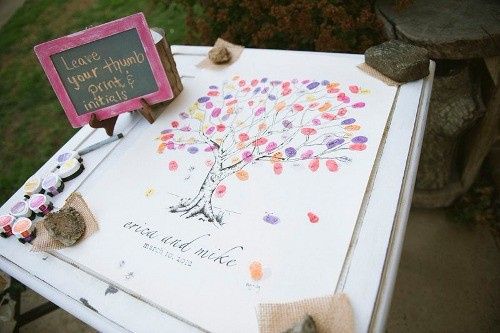 este árbol de la vida con las huellas digitales de los invitados y sus nombres me gustan!