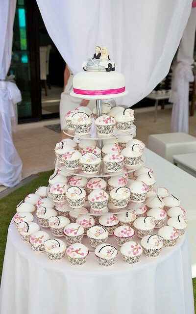 Pastelito para los novios y cupcakes para los invitados