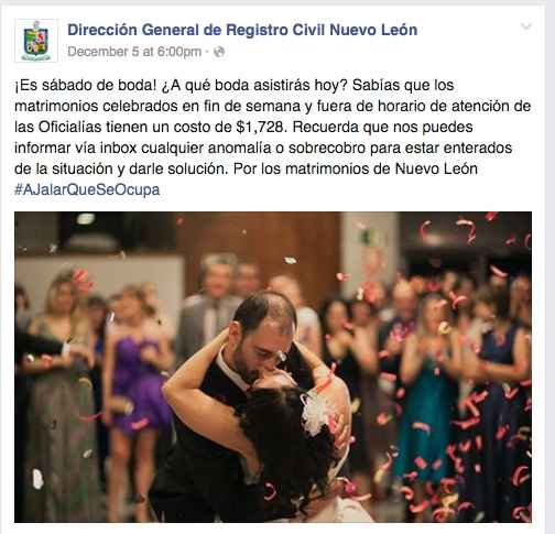 Publicación, Boda Civil de Facebook.