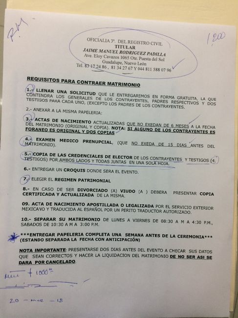 Hola! yo también me caso en Octubre pero de este año, estos son los requisitos que nos pidieron a no