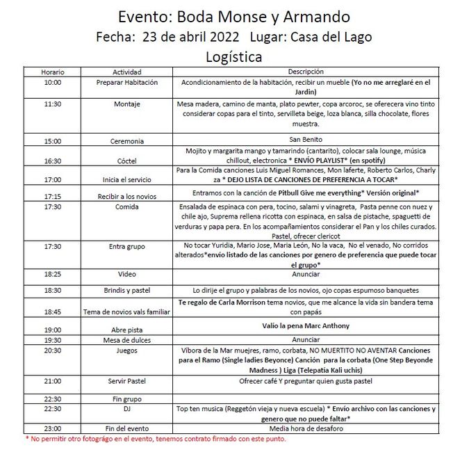 Itinerario de boda - 1