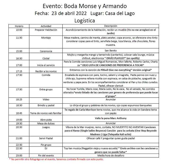 Itinerario de boda - 1