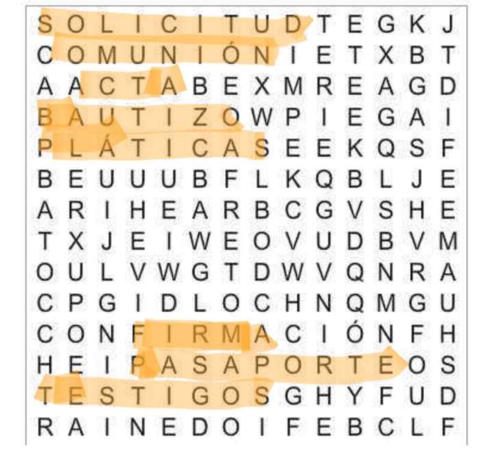 Sopa de letras: Requisitos para casarse - 1