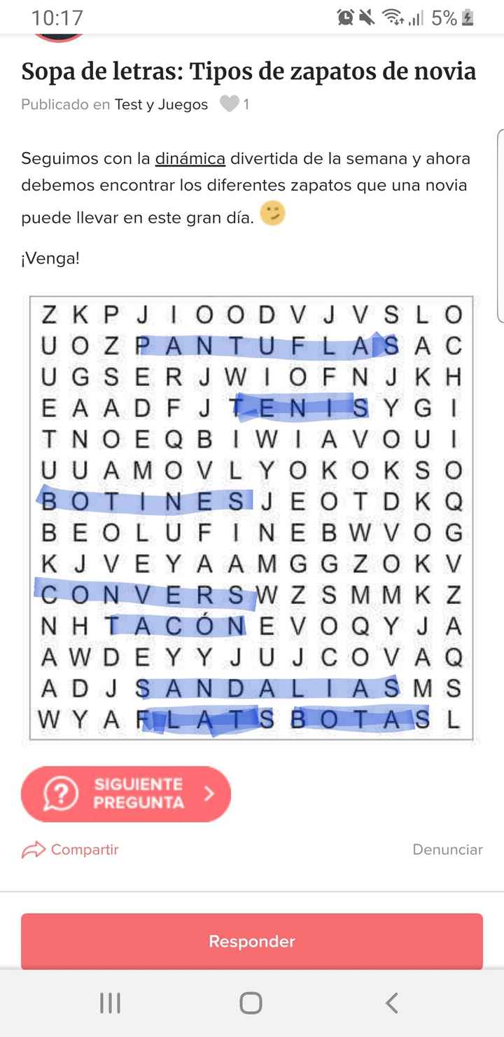 Sopa de letras: Tipos de zapatos de novia - 1