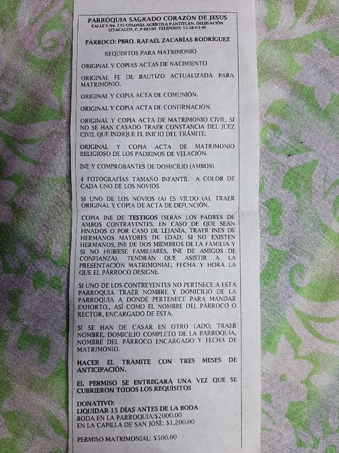 requisitos de Documentación requerida para iniciar tramites de una boda catolica - 1