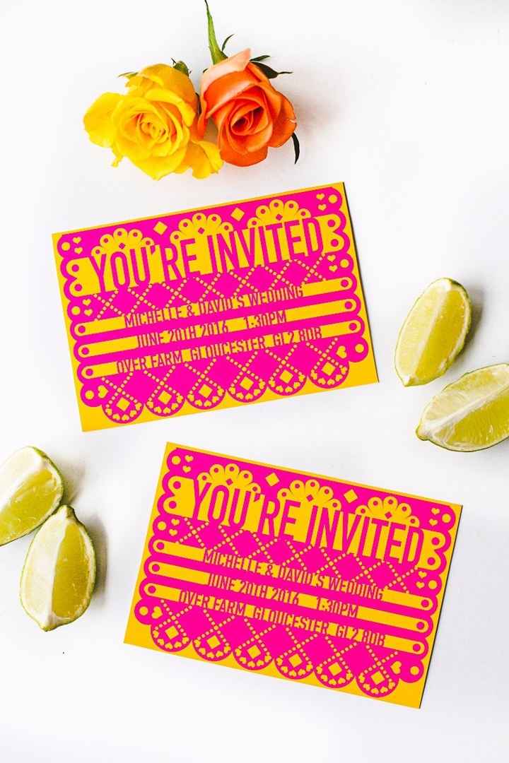10 invitaciones con papel picado para bodas mexicanas
