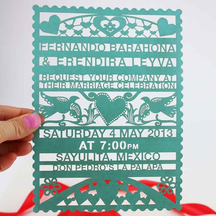 10 invitaciones con papel picado para bodas mexicanas