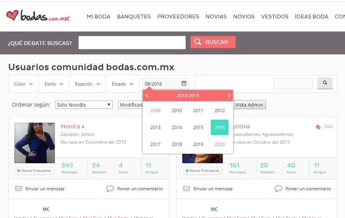 Búsqueda por fecha de boda